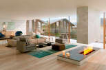 Stunning modern living space with floor-to-ceiling windows showcasing breathtaking views.