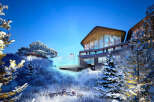 Luxury mountain lodge with stunning glass-edge infinity pool offering breathtaking views.
