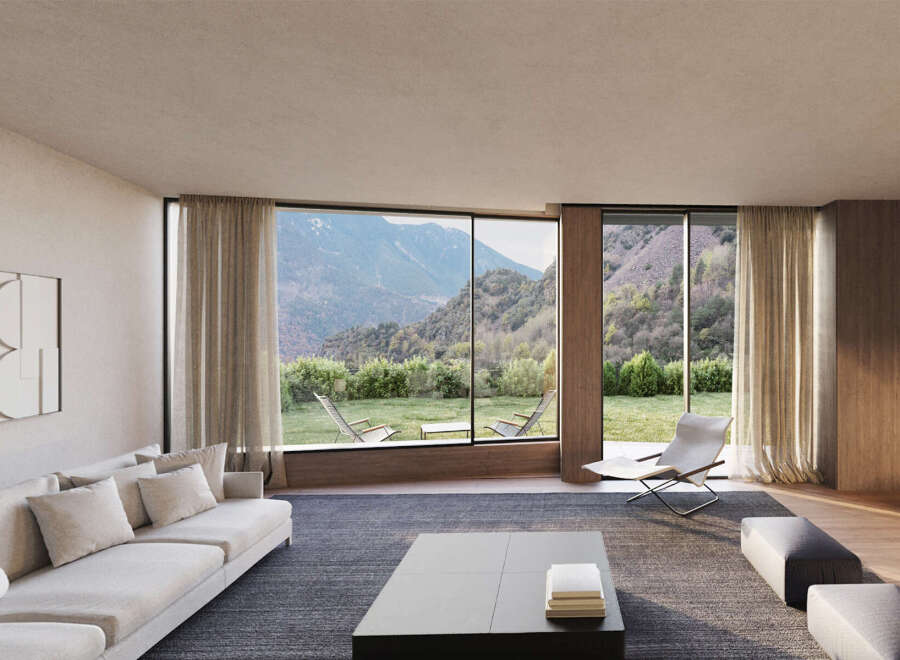 Stunning mountain views from this luxurious living space.