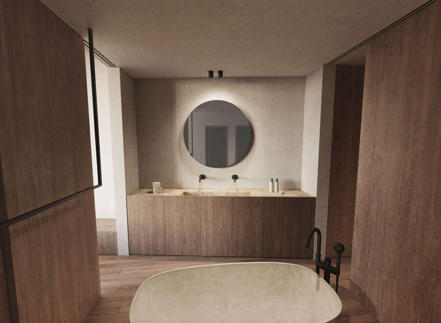 Luxurious bathroom with a freestanding bathtub and double vanity.