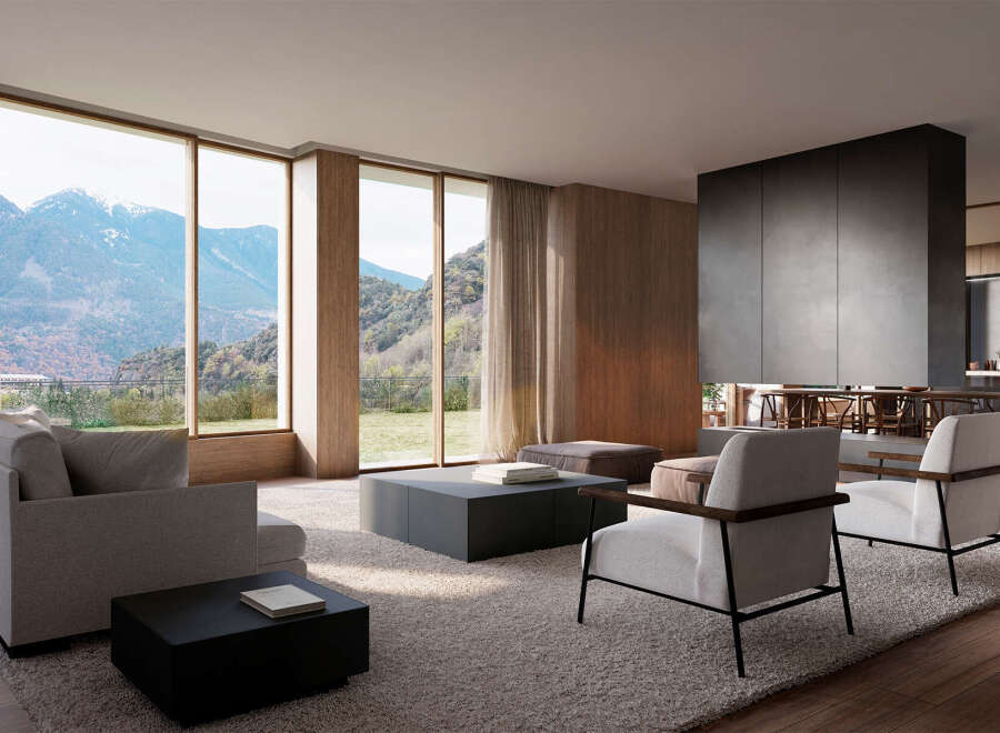 Stunning mountain views from this luxurious living space.