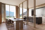 Stunning mountain views from this modern home's open-concept dining area.