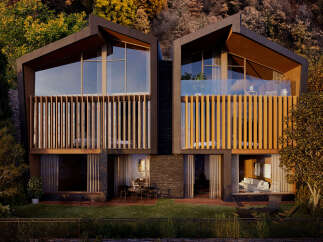 Luxury duplexes nestled in nature, boasting expansive windows and private balconies.
