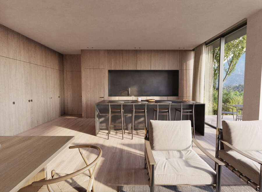 Stunning modern home with open-concept living and kitchen, seamlessly blending indoor and outdoor spaces.