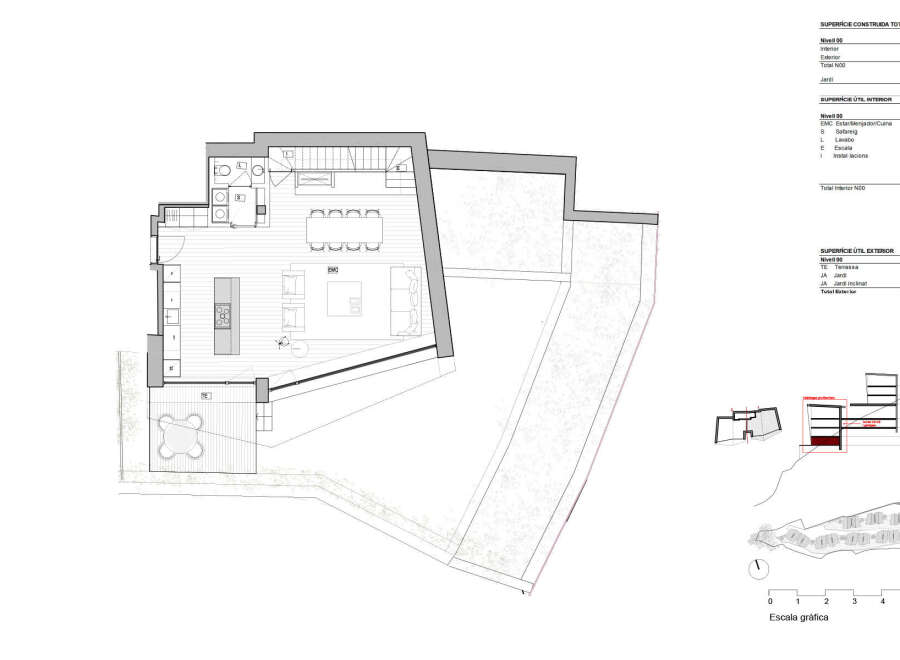 This floor plan showcases a modern house design with open living spaces, including an integrated living, dining, and kitchen area.