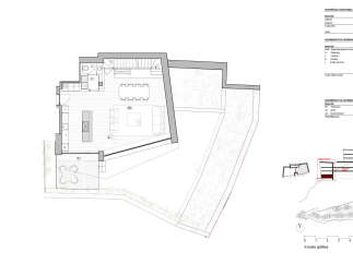 This floor plan showcases a modern house design with open living spaces, including an integrated living, dining, and kitchen area.