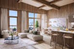 This stunning apartment boasts a spacious open-plan living area with floor-to-ceiling windows offering breathtaking mountain views.