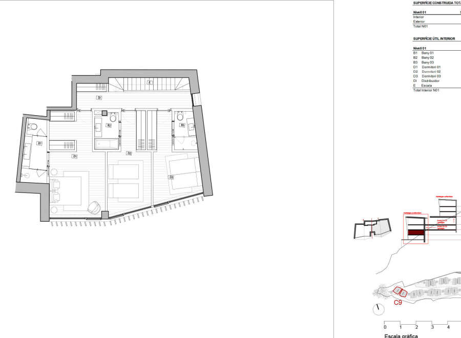 This floor plan showcases a modern residential layout, featuring three bedrooms and bathrooms for comfortable living.