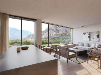 Stunning mountain views from this open-concept living space.