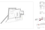 This floor plan showcases a modern residence with an open-concept living, dining, and kitchen area, seamlessly extending to an outdoor terrace.