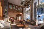 Luxury ski lodge with stunning mountain views and a spacious, inviting lobby.
