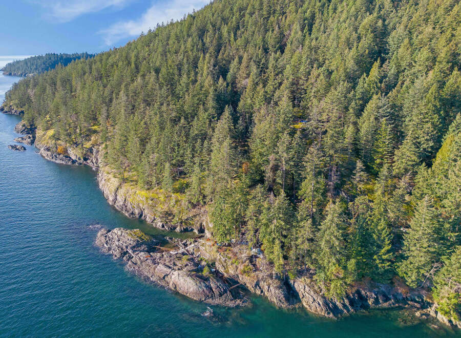 Discover this breathtaking waterfront property nestled amidst a lush evergreen forest.