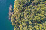This stunning waterfront property boasts a private, secluded forest setting with lush greenery and mature trees.