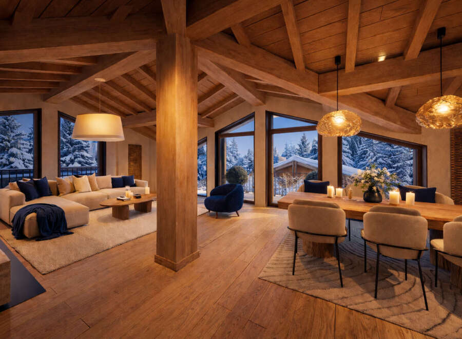 Experience the epitome of luxury living in this stunning chalet, boasting exquisite wooden architecture and breathtaking views.