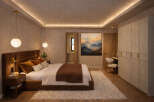 Step into luxury with this stunning bedroom, featuring a plush bed, elegant lighting, and a serene ambiance.