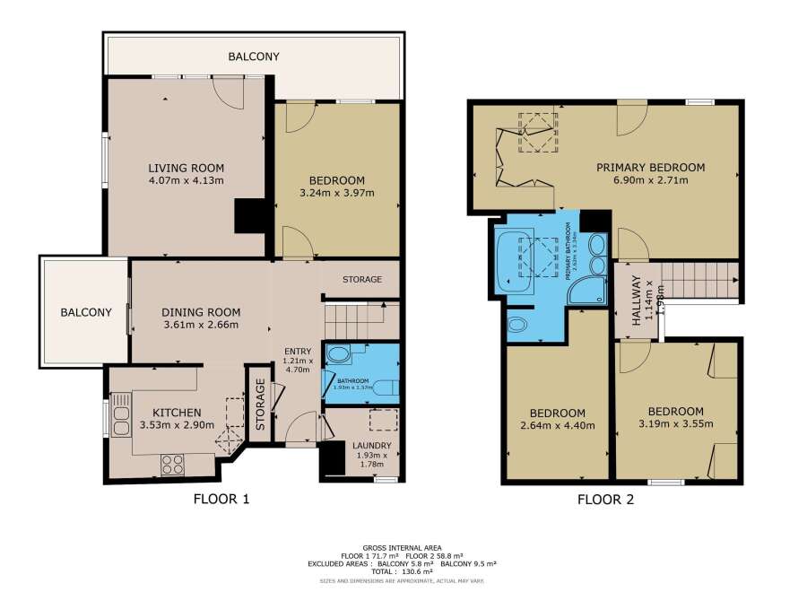This property features a well-designed floor plan with two floors, offering a total area of 130.
