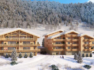 Luxury chalets nestled in a snowy mountainside, offering breathtaking views and ski-in/ski-out access.