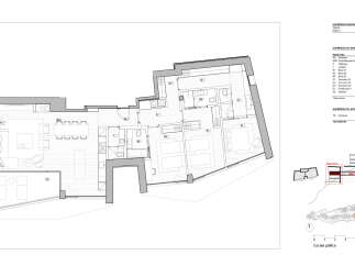 This floor plan showcases a modern apartment layout with distinct living zones.