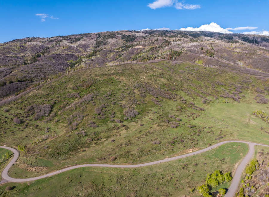 This stunning property boasts a scenic, winding road leading to breathtaking views of the mountain landscape.