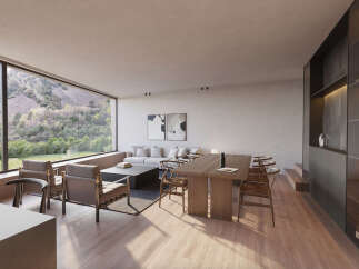 Stunning mountain views from this modern home's expansive windows.