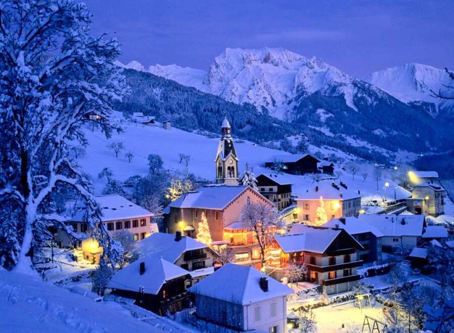 Experience the charm of a winter wonderland in this picturesque village.