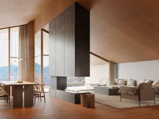 Stunning mountain views from this luxurious open-plan living space.