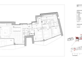 This floor plan showcases a modern apartment layout with distinct living zones.