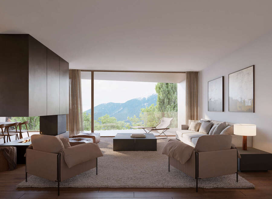 Stunning mountain views from this luxurious living space.
