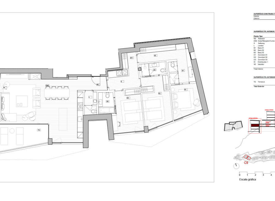This floor plan showcases a modern apartment layout with distinct living zones.