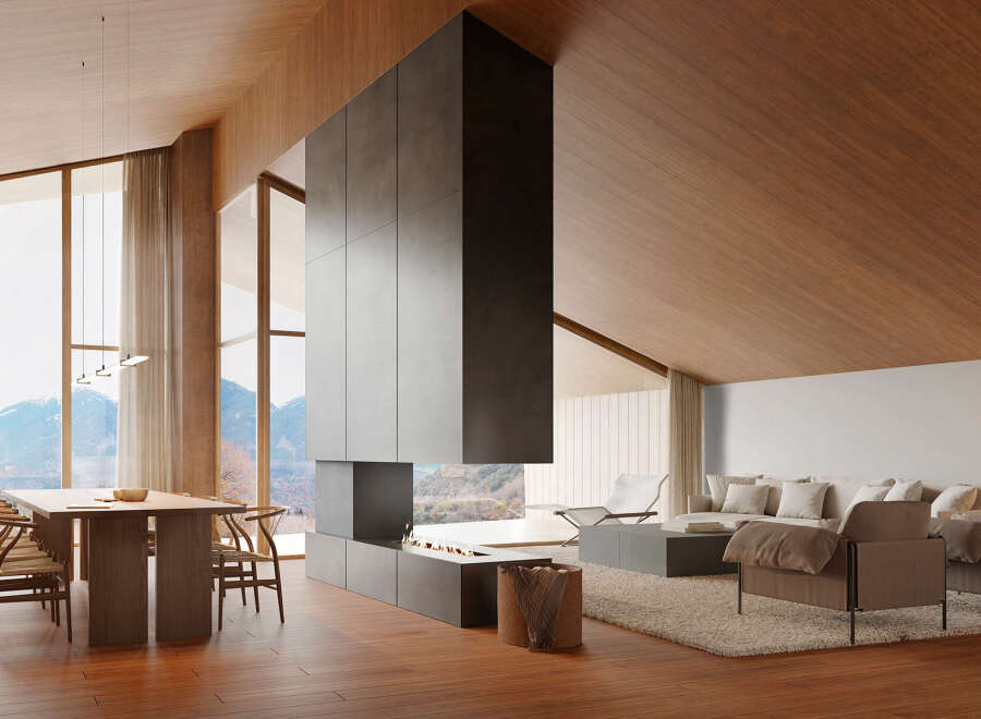 Stunning mountain views from this luxurious open-plan living space.