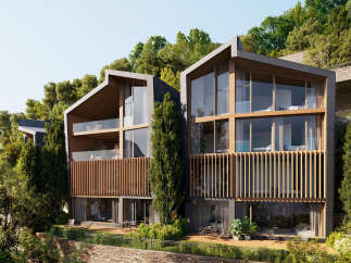 Luxury hillside duplexes with stunning views.