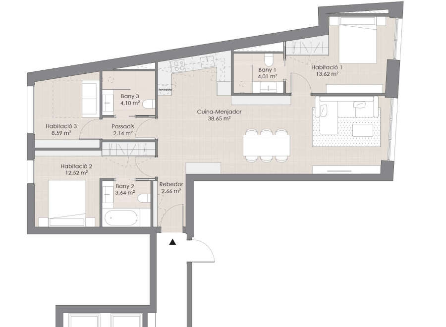 This stunning apartment boasts 3 bedrooms and 3 bathrooms, perfect for a family or those who value extra space.