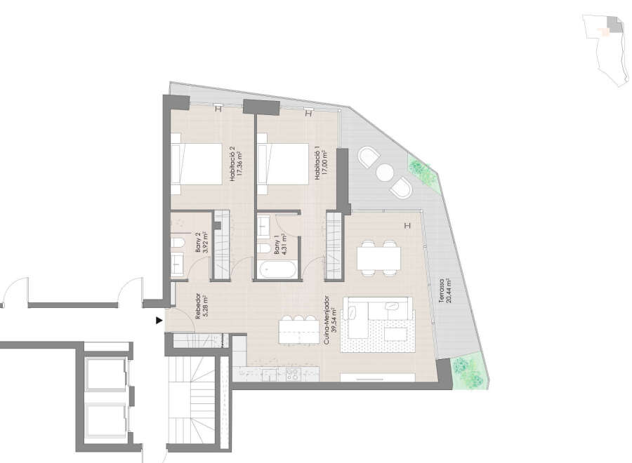 This stunning 2-bedroom, 2-bathroom apartment boasts a spacious open-plan kitchen and living area, perfect for entertaining.
