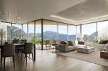 Luxury condo with breathtaking mountain views and expansive windows.