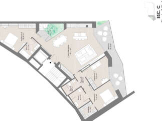 Stunning 5th floor apartment featuring a spacious open-plan kitchen-diner, 3 bedrooms, and 3 bathrooms.