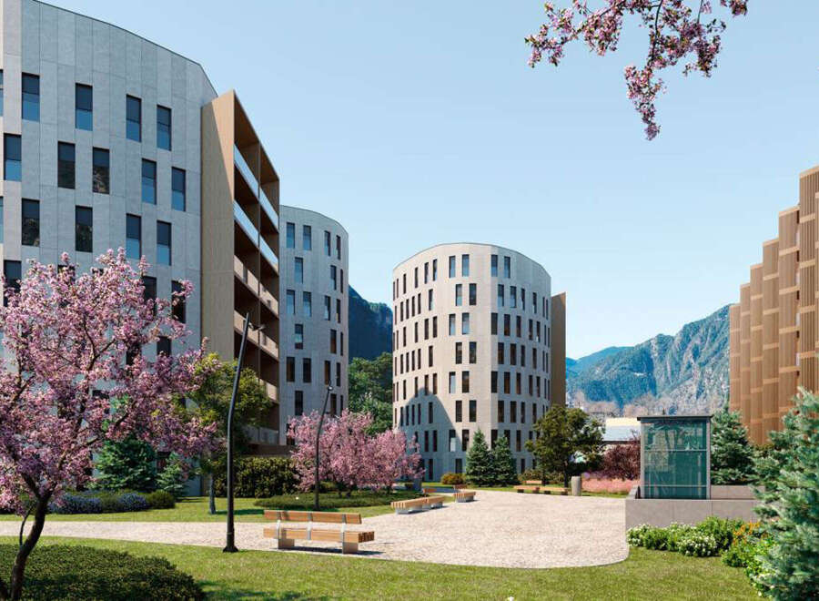 Discover luxurious apartments nestled in a serene mountain setting.