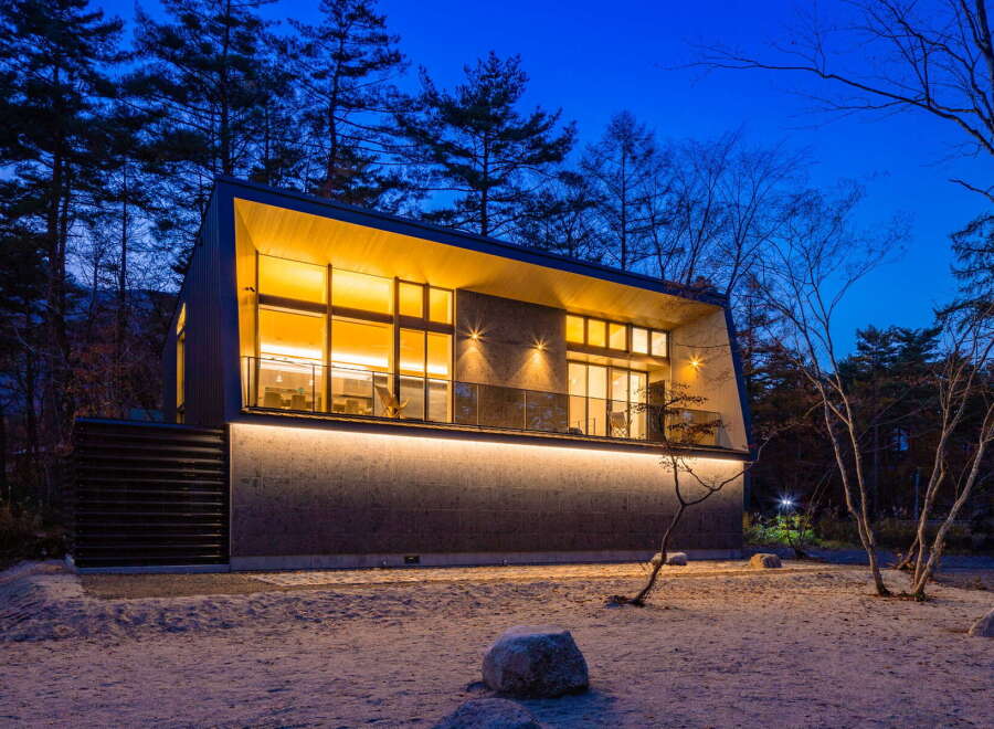 Modern mountain home with stunning night views.