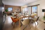 This stunning apartment boasts breathtaking mountain views from its spacious living area and private balcony.