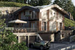 Discover a modern mountain retreat featuring a blend of natural stone and wood accents.