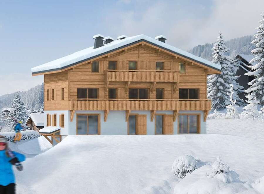 This stunning chalet boasts a prime location in a snow-covered mountain setting.
