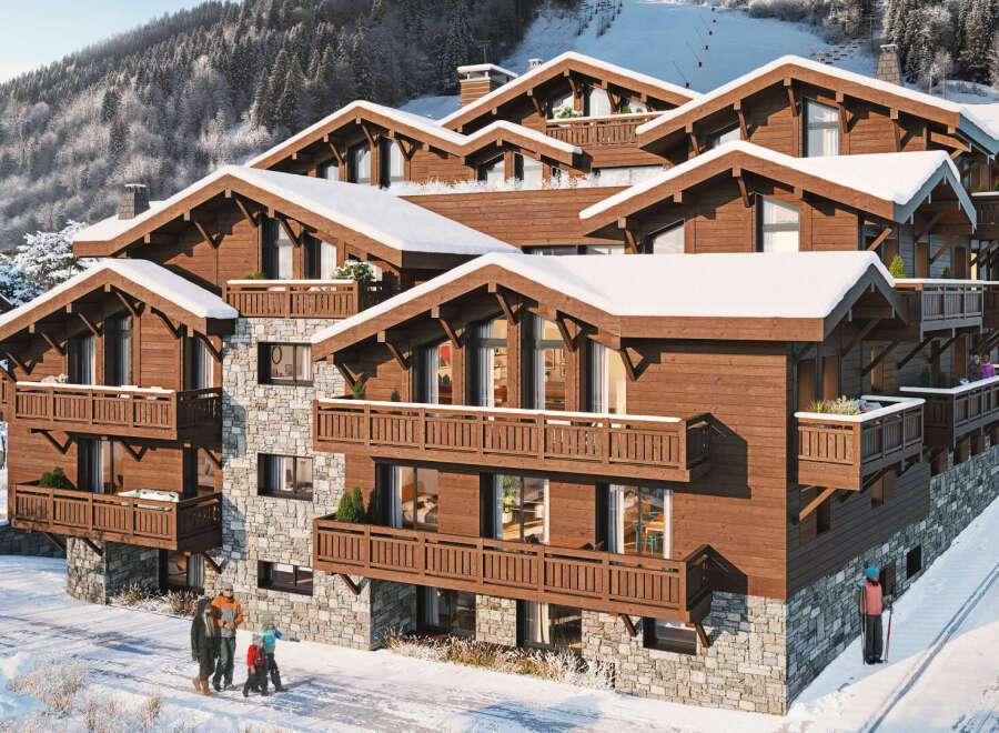 Luxury chalet apartments in the French Alps, offering stunning mountain views and ski-in/ski-out access.