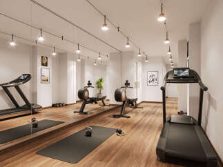 Luxury apartment gym with state-of-the-art equipment.
