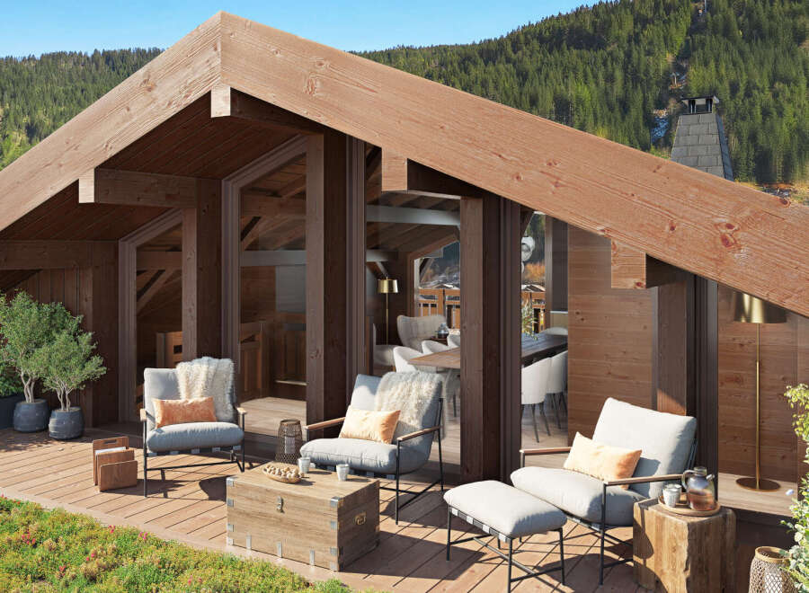 Mountaintop luxury awaits in this stunning chalet boasting a spacious rooftop deck.