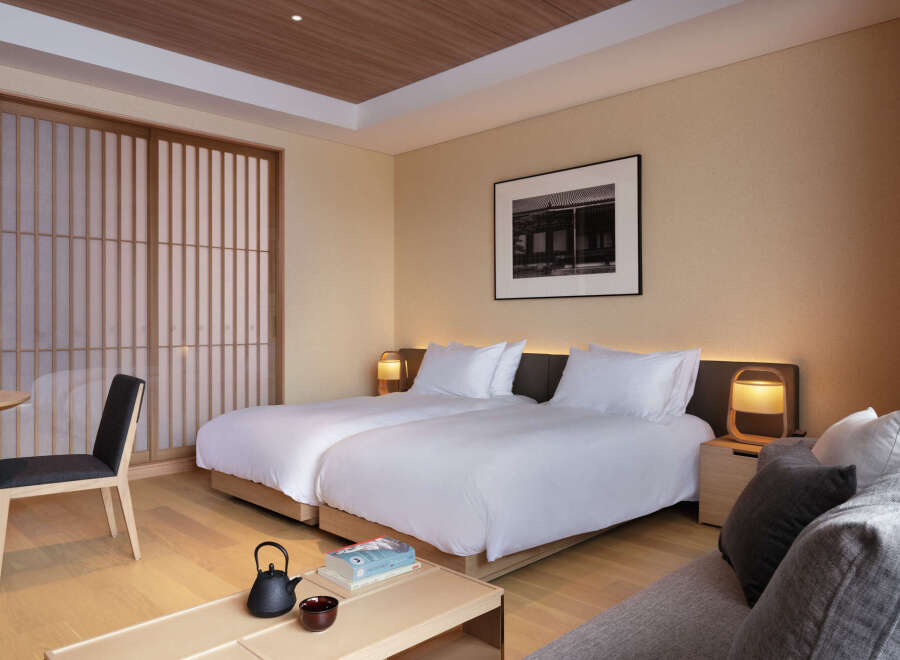 Experience serenity in our minimalist Japanese-style hotel room.
