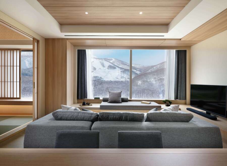 Luxurious living room with breathtaking mountain views.