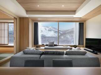 Luxurious living room with breathtaking mountain views.