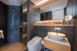 Modern bathroom with a sleek, minimalist design.