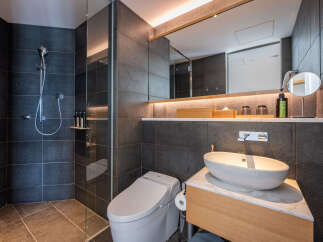 Modern bathroom with a sleek, minimalist design.