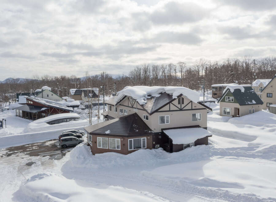 This stunning property boasts a prime location in a snow-covered winter wonderland.
