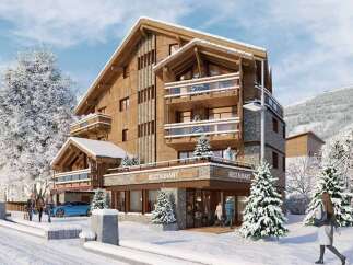 Luxury ski resort hotel with stunning mountain views.